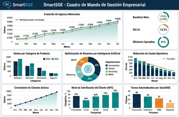 Panel de control de SmartSGE con gráficos y métricas